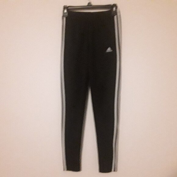 Adidas Climalife junior small black joggers w/white side stripes, zipper ankles - Picture 1 of 4
